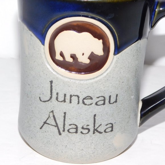 Juneau Alaska Gray Blue Pottery Style Bear Large Coffee Mug - Picture 2 of 7
